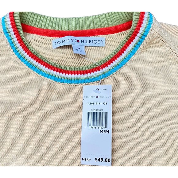 Tommy Hilfiger Vtg Y2K NOS Lightweight Knit Womens Yellow Crewneck Sweater Sz M - Picture 9 of 9